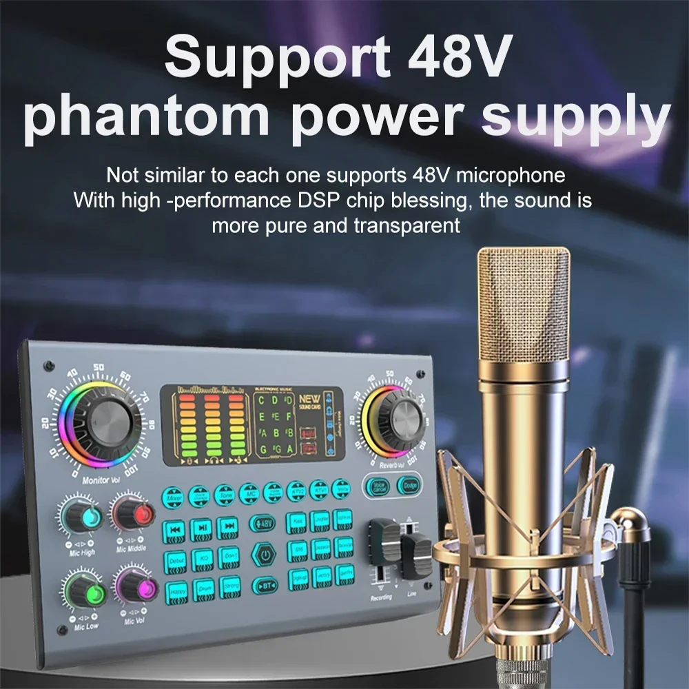 Professional Podcast Live SoundCard Equipment Bundle with 48V XLR Microphone for PC Recording Singing Streaming Gaming