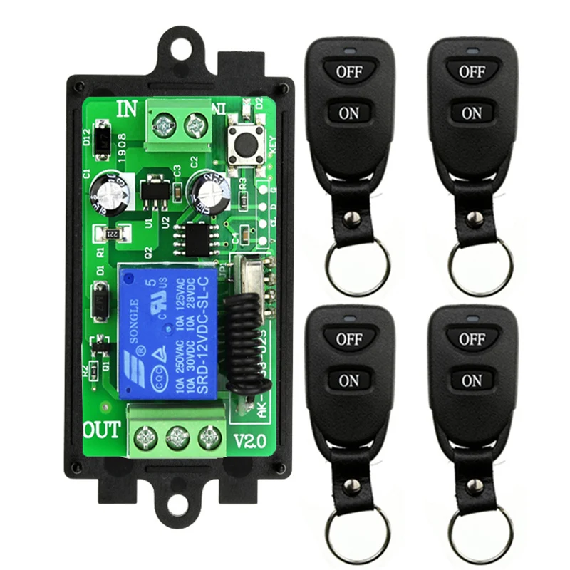 Control remoto inalámbrico Universal DC12V 24V 1CH relé módulo receptor de Radio control remoto interruptor RF para abridor de puerta de garaje