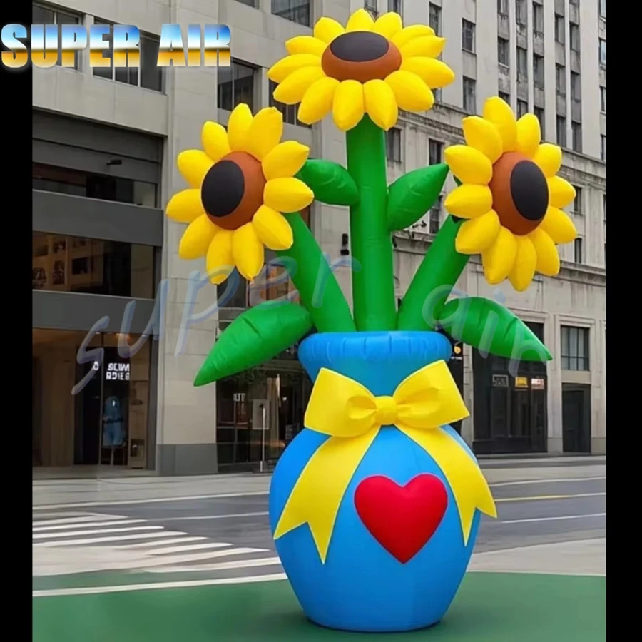 Zabawki dmuchane gigantyczna dmuchana kwiatowa dekoracja z wazonem rośliny dmuchane na powietrze tanie rekwizyty dekoracyjne na zewnątrz do ogrodu na imprezy reklamowe