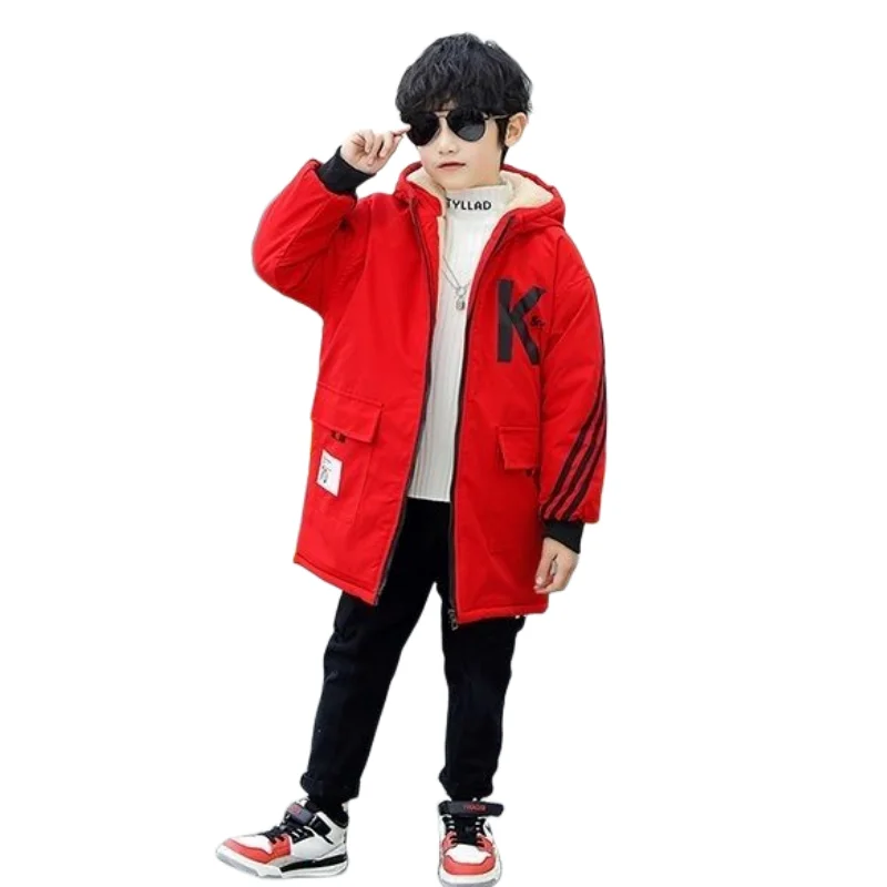 Boys Coat Jacket Cotton Outerwear Windbreak 2023 Elegant Thicken Velvet Winter Warm Christmas Gift Children\'s Clothing