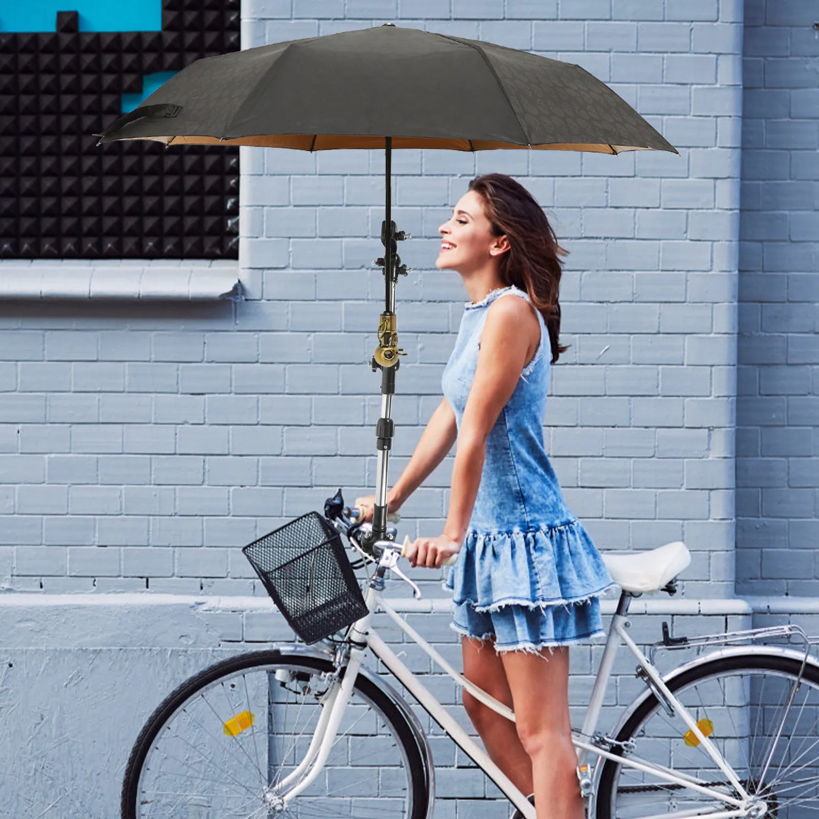 

Bike Umbrella Stand Foldable Retractable Bracket Holder for Bicycle Wheelchair Stroller Scooter Multi-Function Clamp Attachment