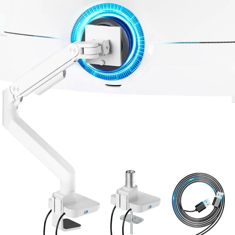 

WING Single Monitor Mount with USB A/C, Heavy Duty Monitor Arm for 17 to 49 inch Ultrawide Screen, Holds 44 lbs, Adjustable