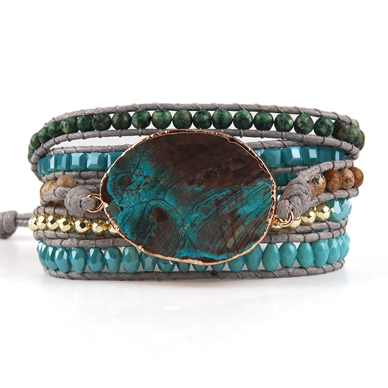 Fashion Beaded Jewelry Handmade Mixed Natural Stones/Crystal and Blue Stone Charm 5 Strands Wrap Bracelets Drop Shipping