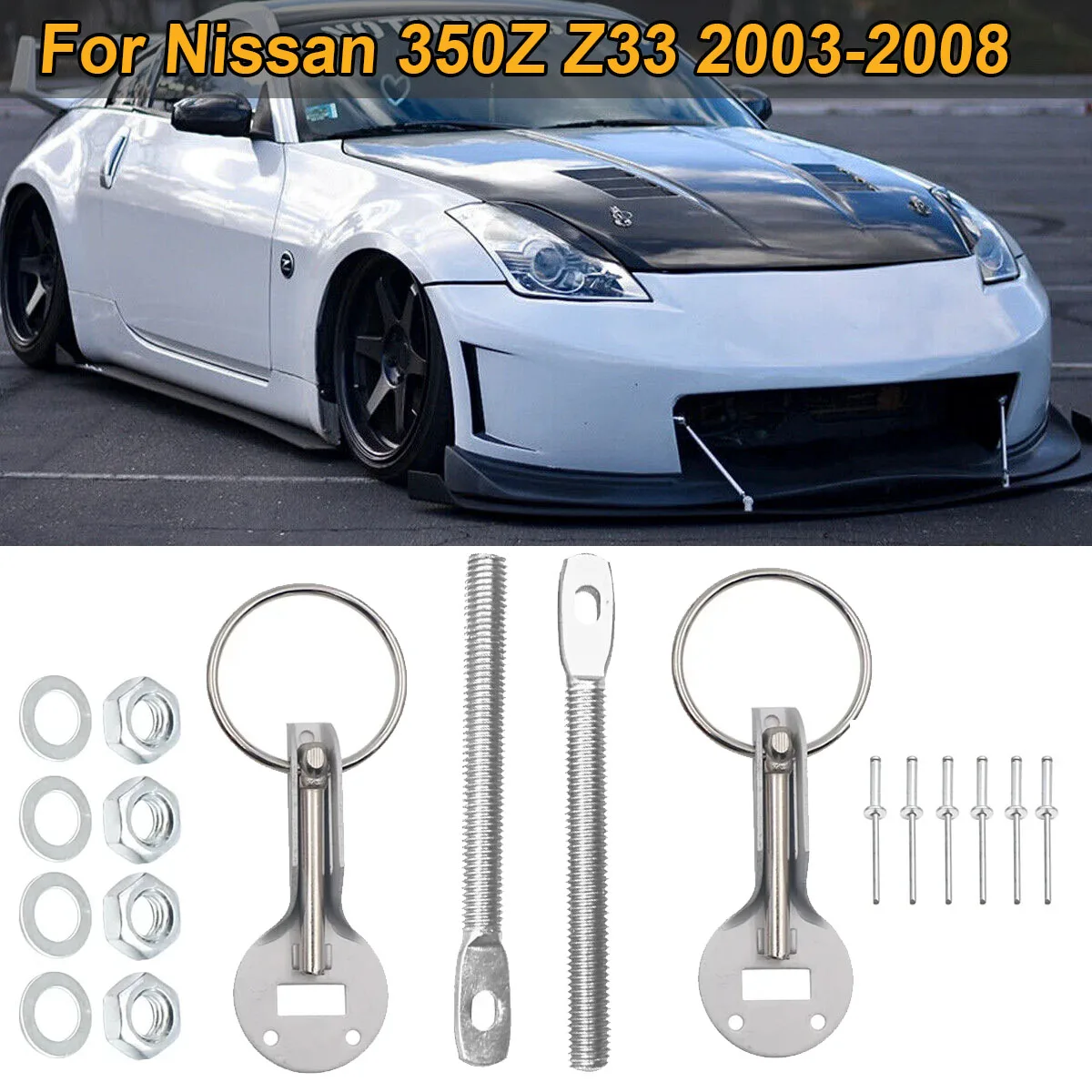 Universal For Nissan 350Z Z33 2003-2008 Racing Hood Pin Engine Bonnet Latch Catch Lock Mount Kit Refitting Safety Protection