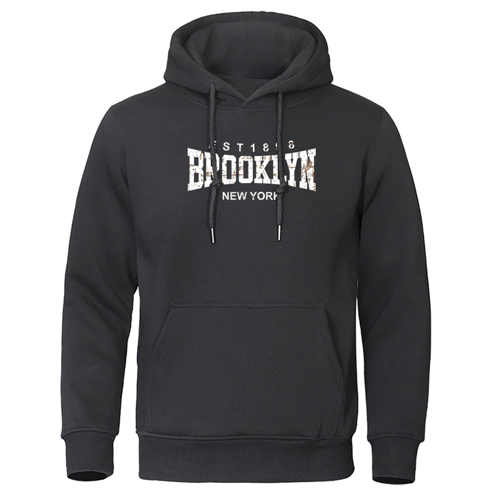 

Brooklyn Est 1898 New York Printing Mens Clothes Fashion Pocket Hoodie Autumn Warm Clothing Casual Loose Fleece Male Hoodies