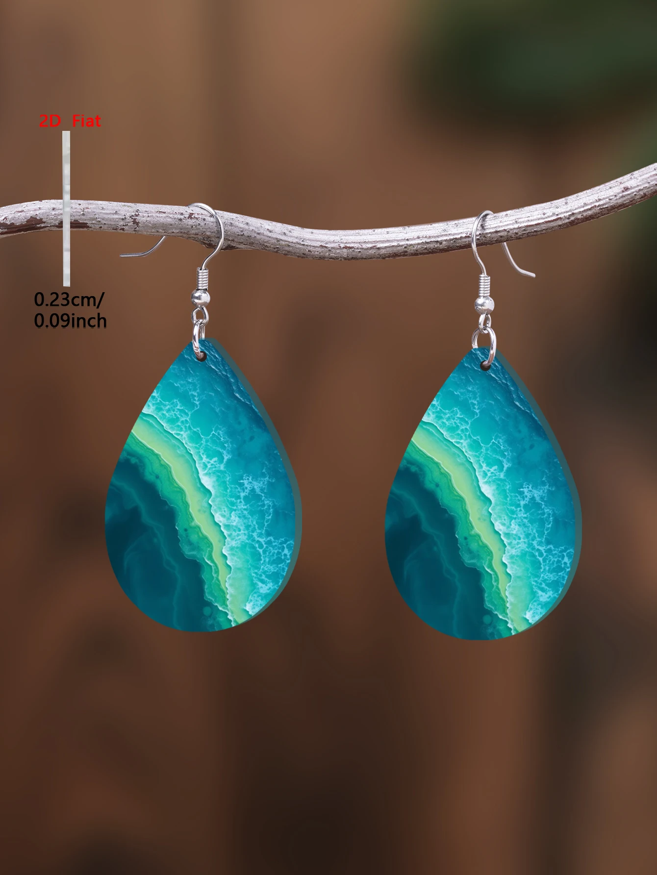 1 Pair of 2D Flat-1Pair Acrylic Pendant Earrings with a Sea Water Pattern, Elegant and Simple Style, Suitable for Women's Daily Wear and Vacation Wear, Jewelry Earrings Suitable for Everyday Wear