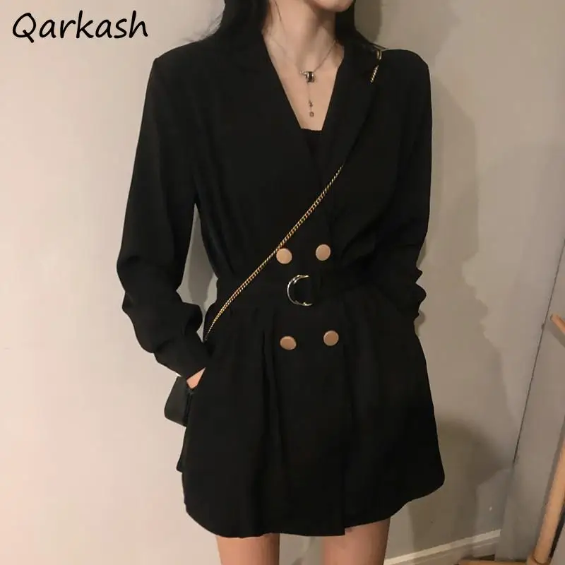 

Blazers Women Elegant Defined Chic Notched Office Lady Autumn Coats Double Breasted Temperament Sweet Design Long Gentle Stylish