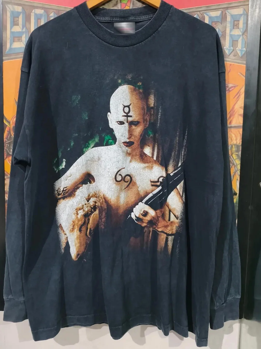 Marilyn Manson American Retro Long Sleeve T-Shirt Postpunk Dark Trendy Brand Tee Pure Cotton Breathable round Neck Loose Fit