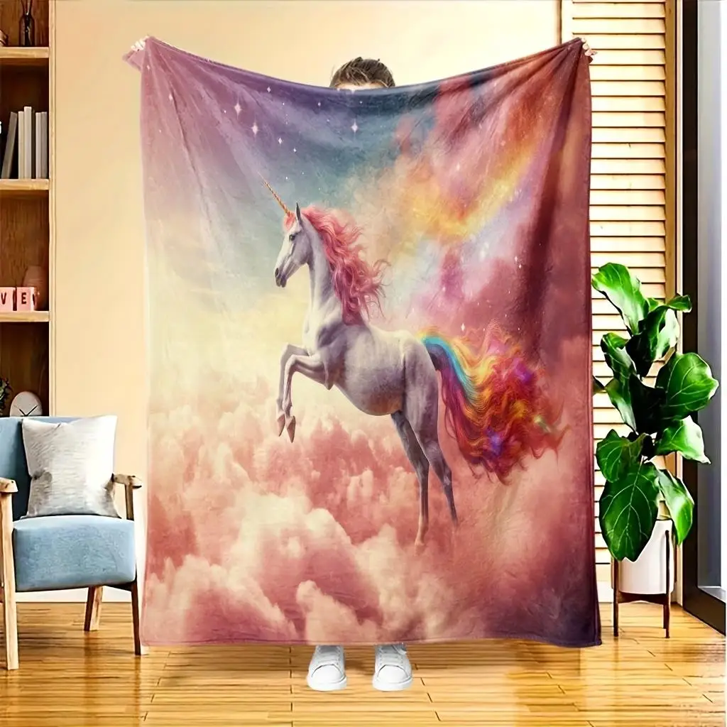 Unicorn and rainbow pattern Blanket for Sofa Bed Travel Camping Living Room Office Conditioning Blanket for All Seasons Gifts