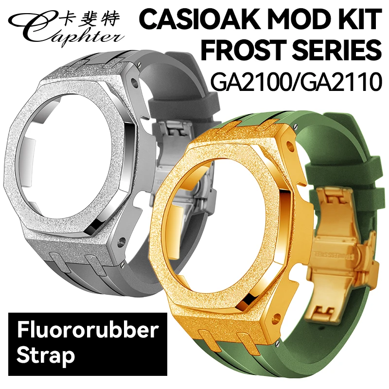 Casioak MOD Kit Metal Watch Case Frosted Bezel Fluororubber Strap Watchband For Casio For G-Shock GA-2100 GA2110 GA-B2100