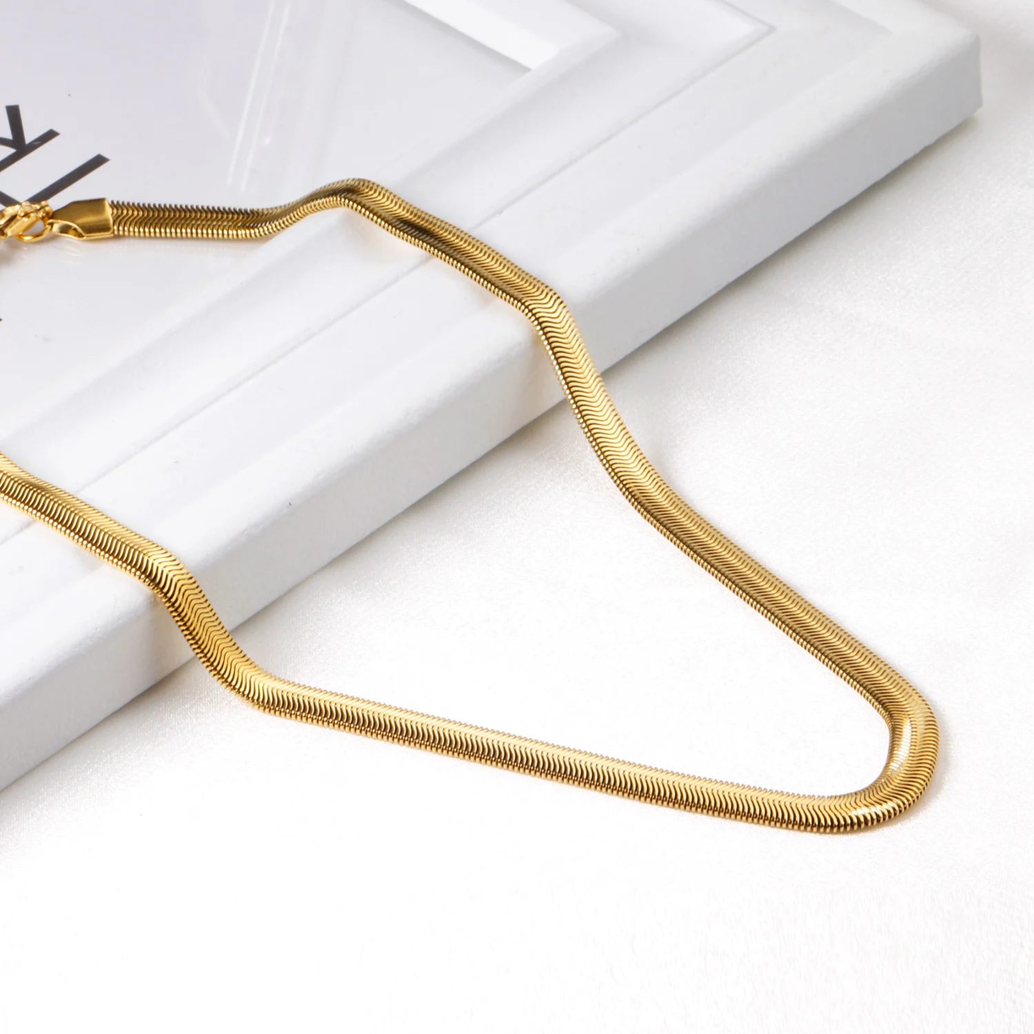 Stainless Steel Gold Color Hip Hop Style Snake Bone Chain Flat Thick Blade Chain Matching Chain Personalized Spicy Girl Necklace