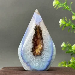 Natural Blue Agate Geode Free Form Torch Reiki Healing Meditation Witchcraft Altar Feng Shui Energy Home Decor Gift