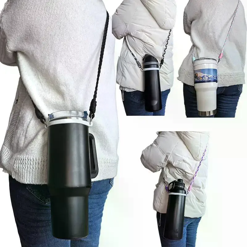 Braided Crossbody Strap For Insulated Cups Water Bottle Shoulder Strap And Cup Ring