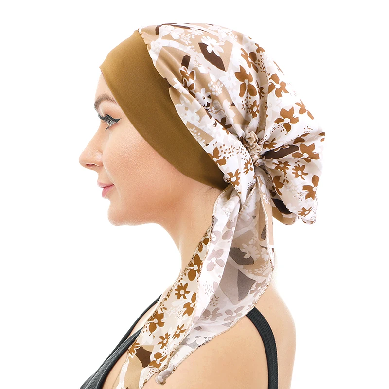 2PCS/LOT Wide Edge Elastic Headscarf Women Pre-Tie Printed Turban Fashion Lady Ethnic Durag Cap Headband Wrap Head Hat Sleepcap