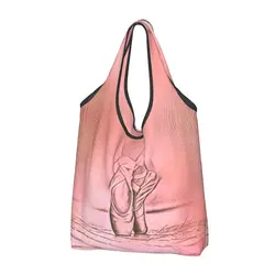 Custom Funny Print Ballet Shoes Pink Shopping Tote Bag Portable Shopper Shoulder Ballerina Dancer Handbag