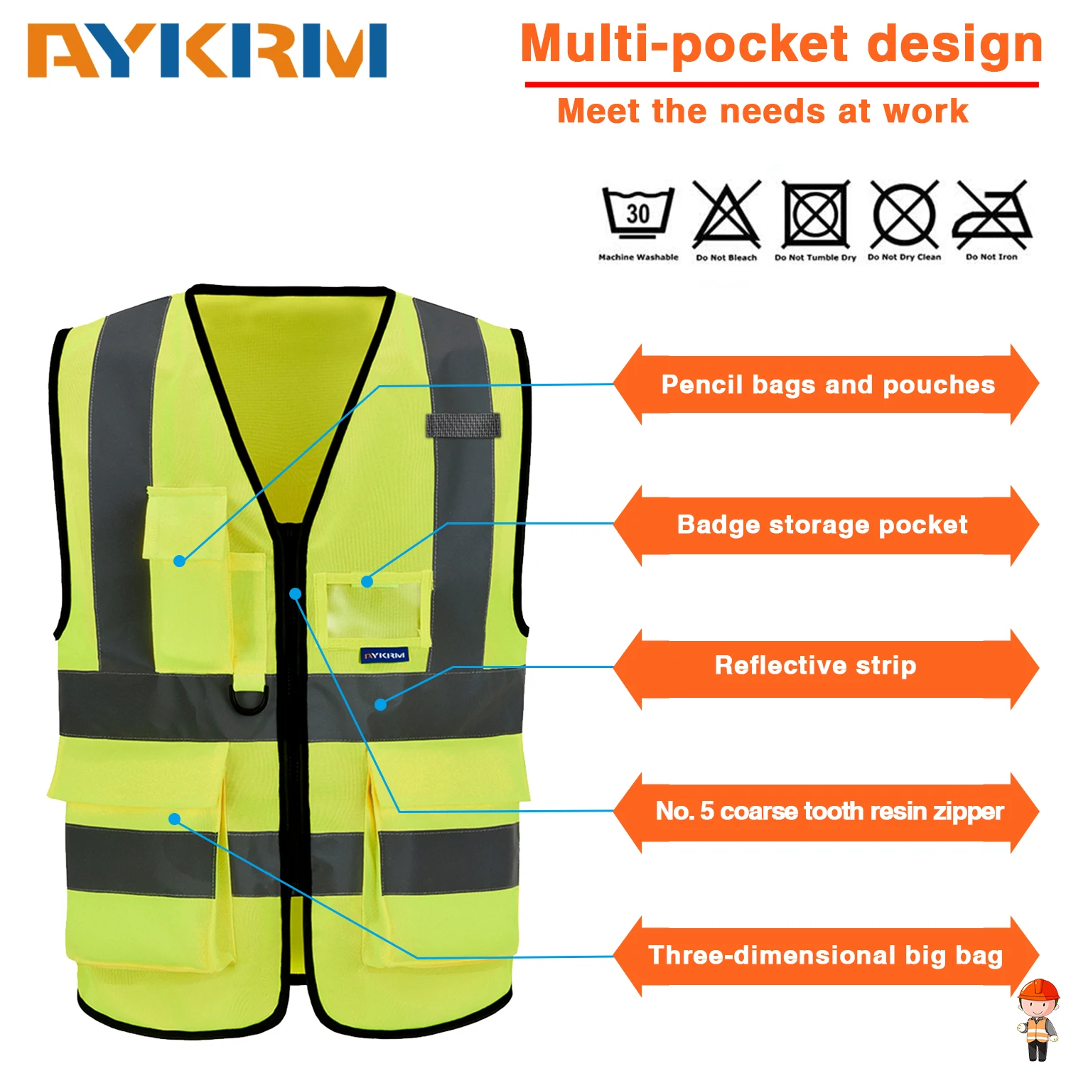 AYKRM 21 Colour （XS-8XL) Hi Vis Viz High Visibility Reflective Zip Pocket Security Waistcoats Jacket Workwear Vests