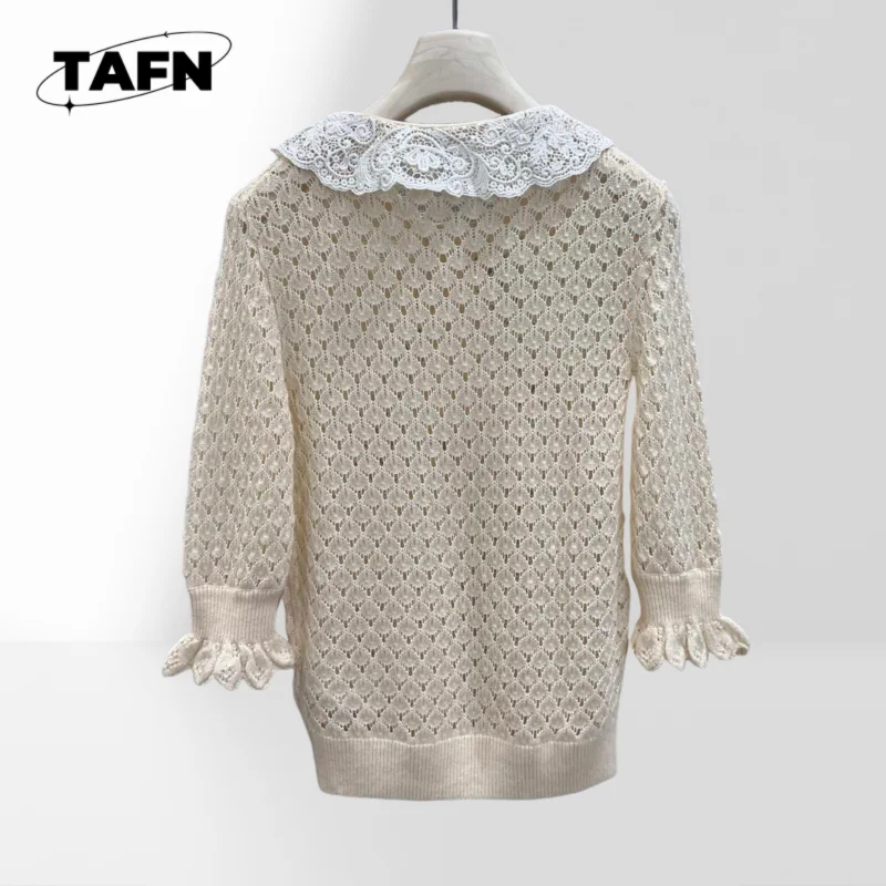 25 primavera e verão novo tridimensional gola de crochê malha pequena camisola superior temperamento rua alta ag2305