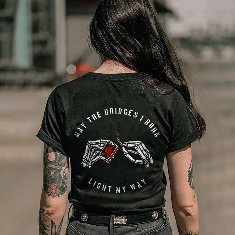 

Футболка May The Bridges I Burn Light My Way для женщин и мужчин, готическая футболка со скелетом и графическим рисунком, панк-рок, слоган, топ с принтом на спине