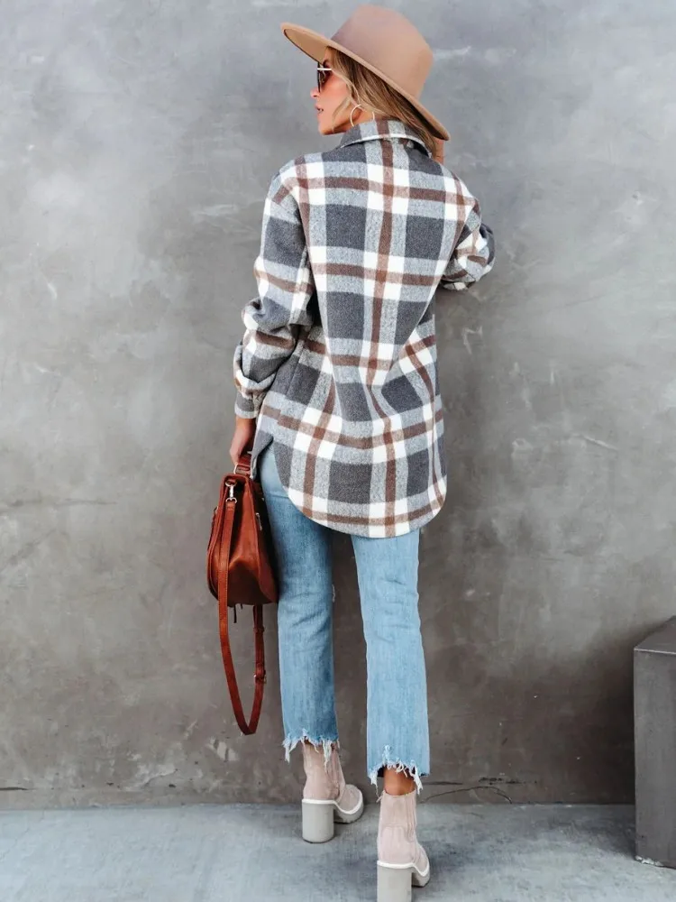 جديد Vintage المرأة المتضخم كم طويل منقوشة قميص بلوزة بلايز الخريف الشتاء زر أسفل فضفاض التلبيب جيب قميص الكورية نمط