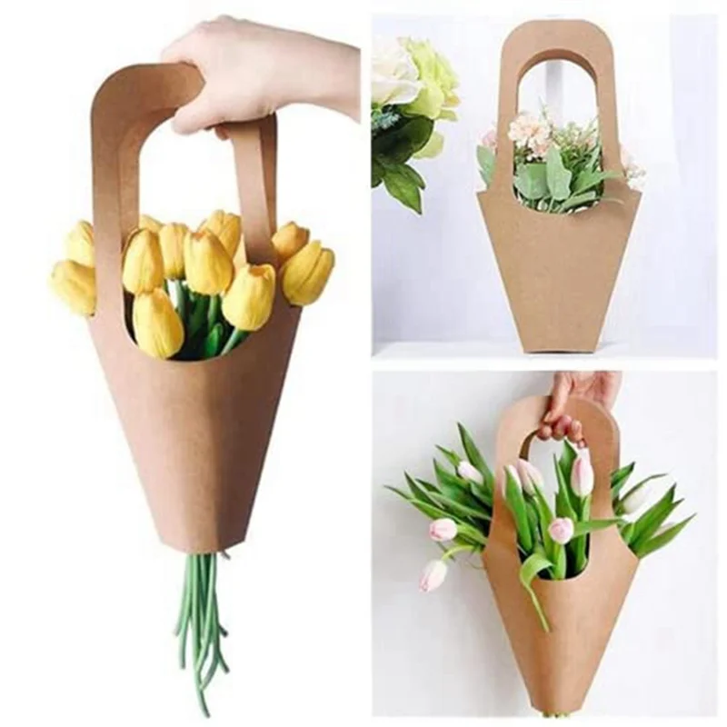 A59E-10Pcs Blumensträuße Taschen Kleine Papier Geschenktüten Mit Griff Blumen Verpackung Geschenk Hause Dekoration (Größe: Medium)