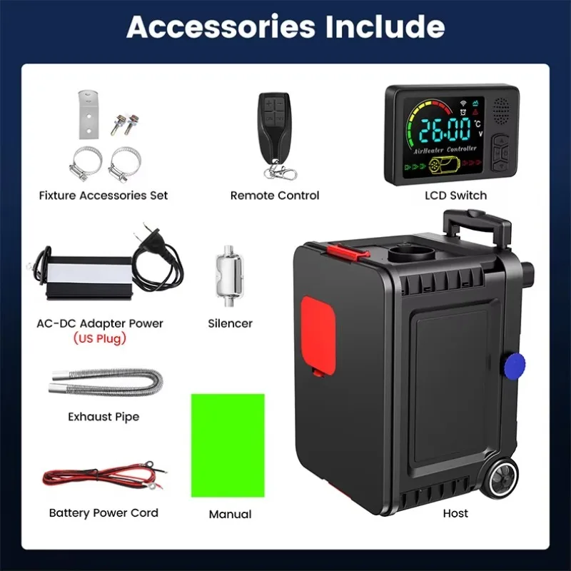 

New Design 5kw 12v 24v 220v Portable Diesel Air Parking Heater All-in-one Machine With Trolley Case And Wheel For Easy To Carry