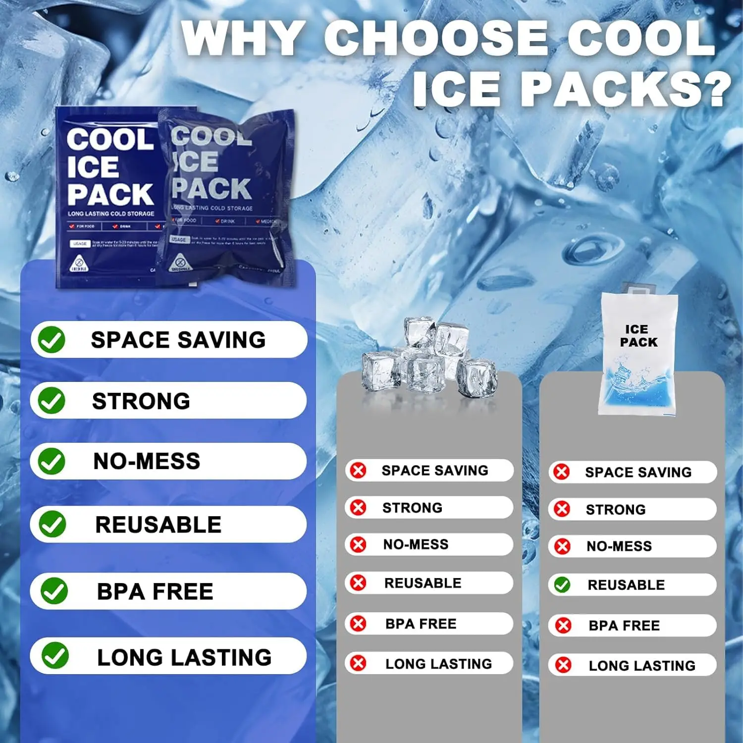 10Pcs Long-Last Disposable Ice Packs 4x5 Inch - 48Hrs Cold Retention BPA-Free Freezer Sheets for Lunch Box Beach Injuries Cooler
