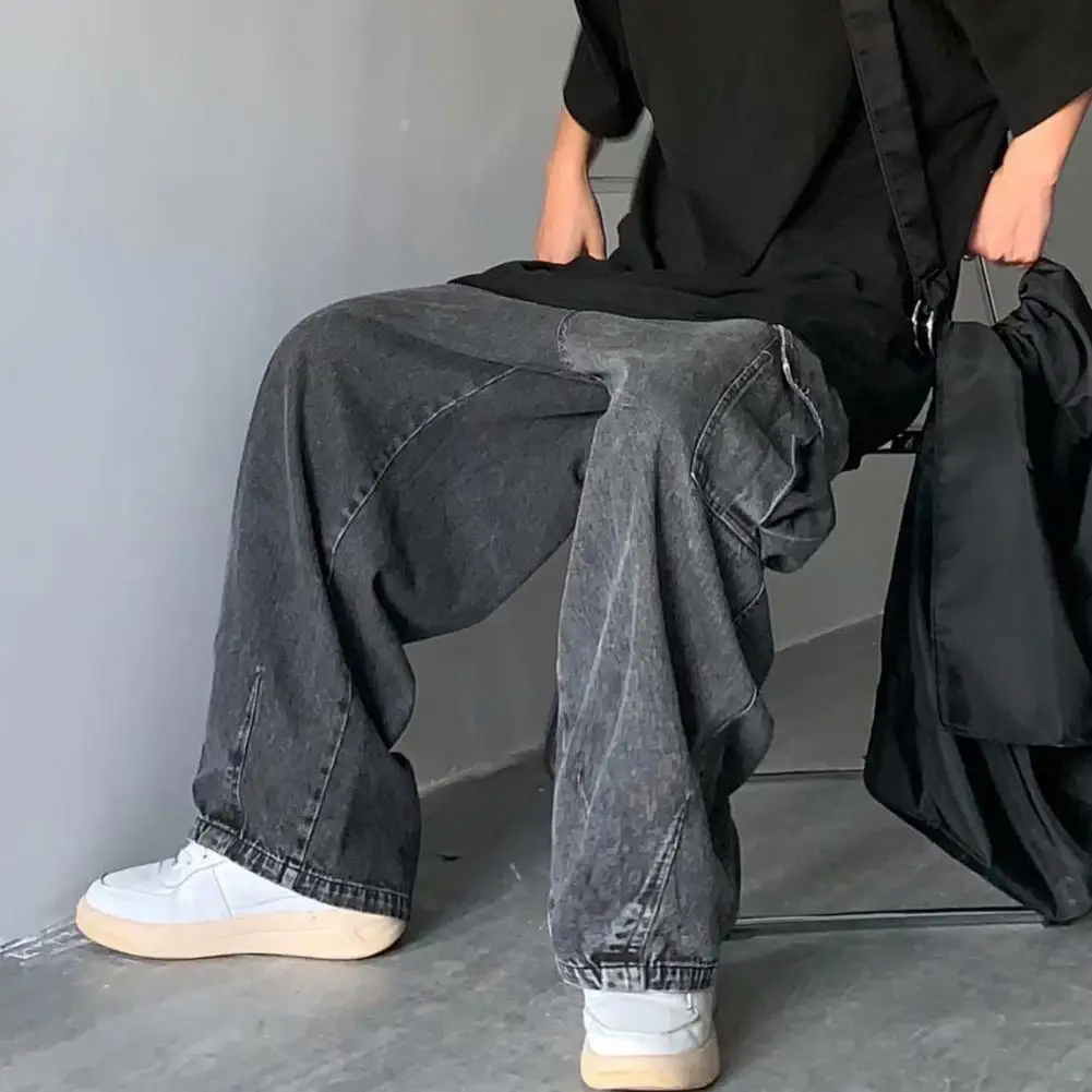 Men Summer Cargo Jeans Streetwear Men's Cargo Jeans with Multiple Pockets Wide Leg Denim Pants Retro Loose Fit for Summer