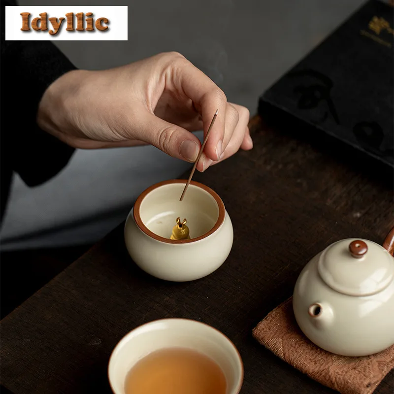 حامل البخور المخلوف بالدهون أوف وايت، موزع البخور، الشموع العطرية المعطرة، مبخرة أدوات الشاي