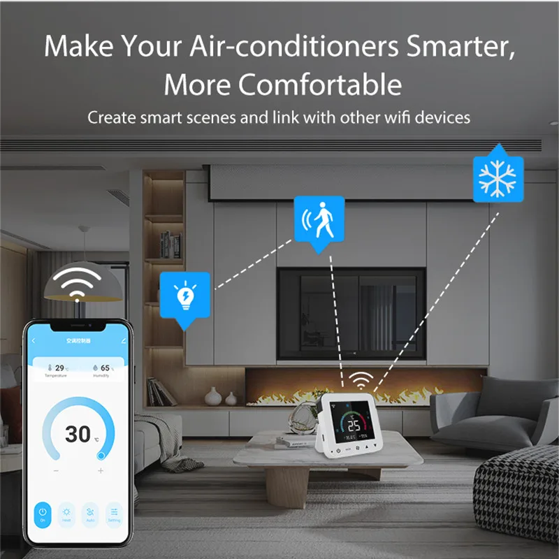 Tuya WiFi Smart Air Conditioner Controller Temperature Humidity Infrared Controller USB Power LCD Touch Screen Google Home Alexa