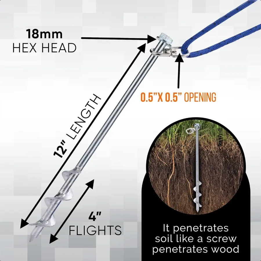 スチール製スクリューアンカー4個セット 12インチ シルバーメタルテントステークス トランポリンアンカーキット スイングセットアンカー 強風耐性