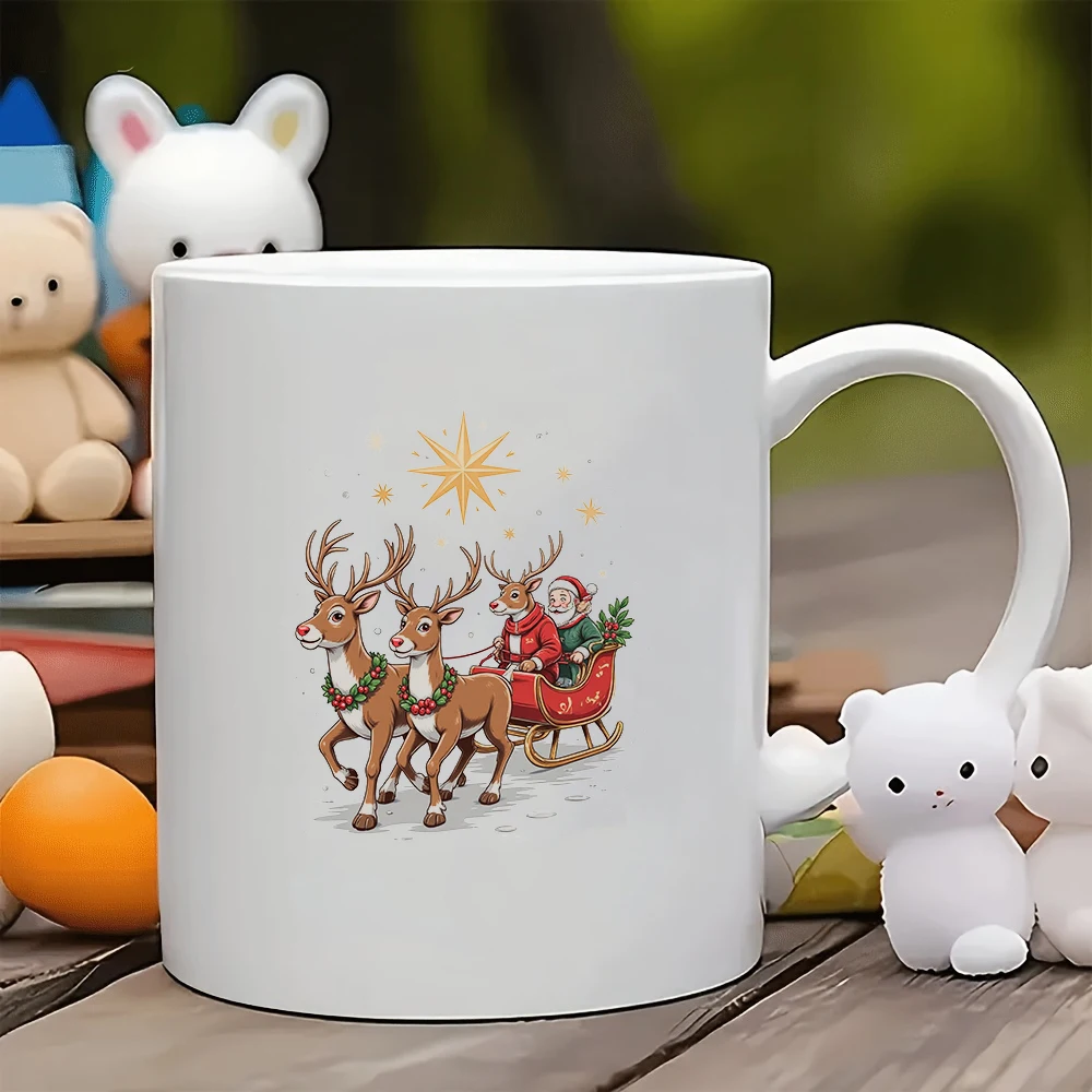 

11oz cartoon Santa Claus mug + festive atmosphere illustration Christmas gift kids cup family office coffee mug set