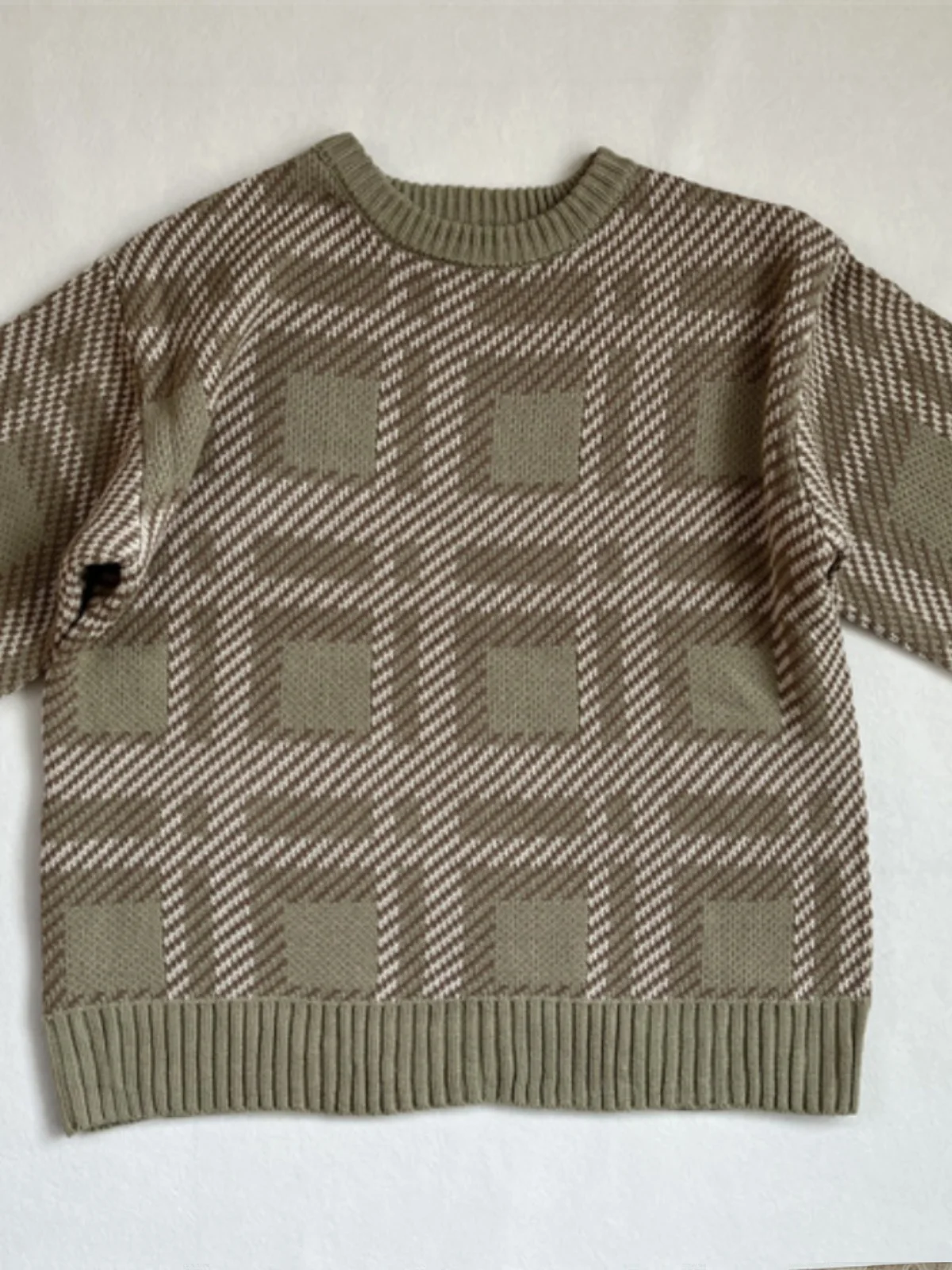 

Повседневный женский круглый свободный прямой вязаный свитер миди в клетку Top Street Sle Long Sve Regular Thin, осень 2024 г.