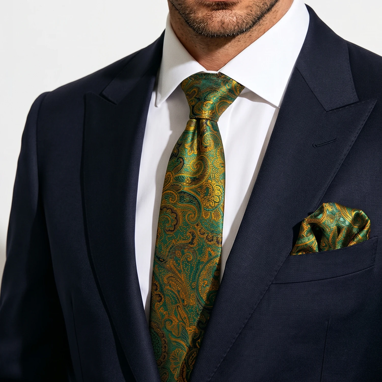 JEMYGINS 3Pcs Champagne Pink Paisley Men's Graceful Necktie Set Groom Wedding Men Tie Pocket Square Tie clip Accessory Wholesale