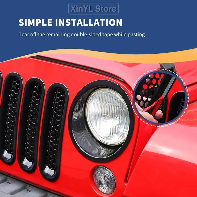 

Car 9PCS Front Mesh Grille Trim+Headlight Insert Headlight Bezel Trim Cover for 2007-2017 Jeep Wrangler JK Car Accessories