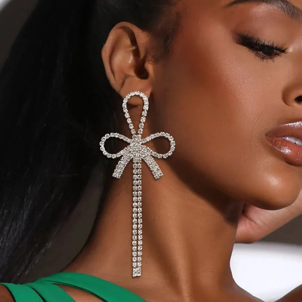 

Stonefans New in Crystal Bow Drop Earrings Christmas Jewelry for Women Luxury Rhinestone Bridal Tassel Earrings Wedding Gifts