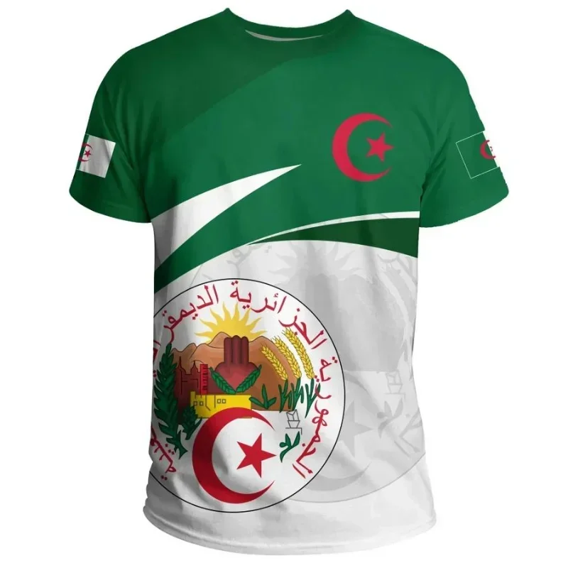 

2024 Algeria Flag Tshirt Casual Sports Loose 3D Printed High Quality T-Shirts Summer Football Club Men's Short Sleeved Tops