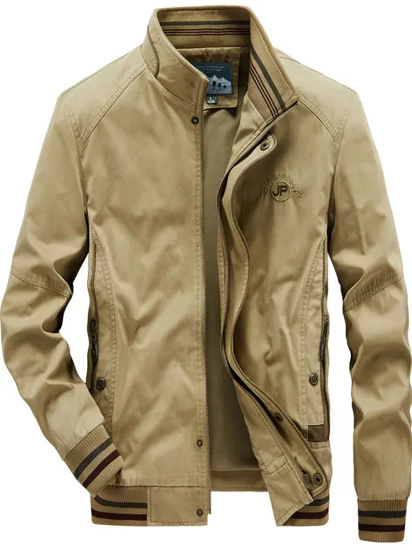

Мужская куртка из чистого хлопка на весну-осень с воротником-стойкой, в стиле американского ретро, для среднего возраста, в стиле рабочей одежды и милитари, повседневная...