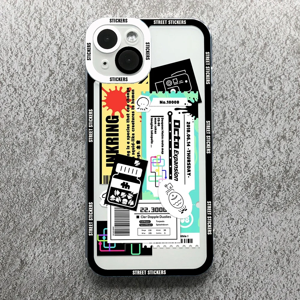 Funda de teléfono con pegatinas de moda urbana para iPhone 15 14 13 12 11 Mini Pro Max XS X XR SE 7 8 Plus, funda transparente