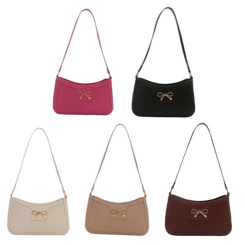 

G5AE Womens Underarm Bag Simple Shoulder Bag Autumn Winter Armpit Bag Trendy Purse Top Handle Handbags Bows Commuting Bag