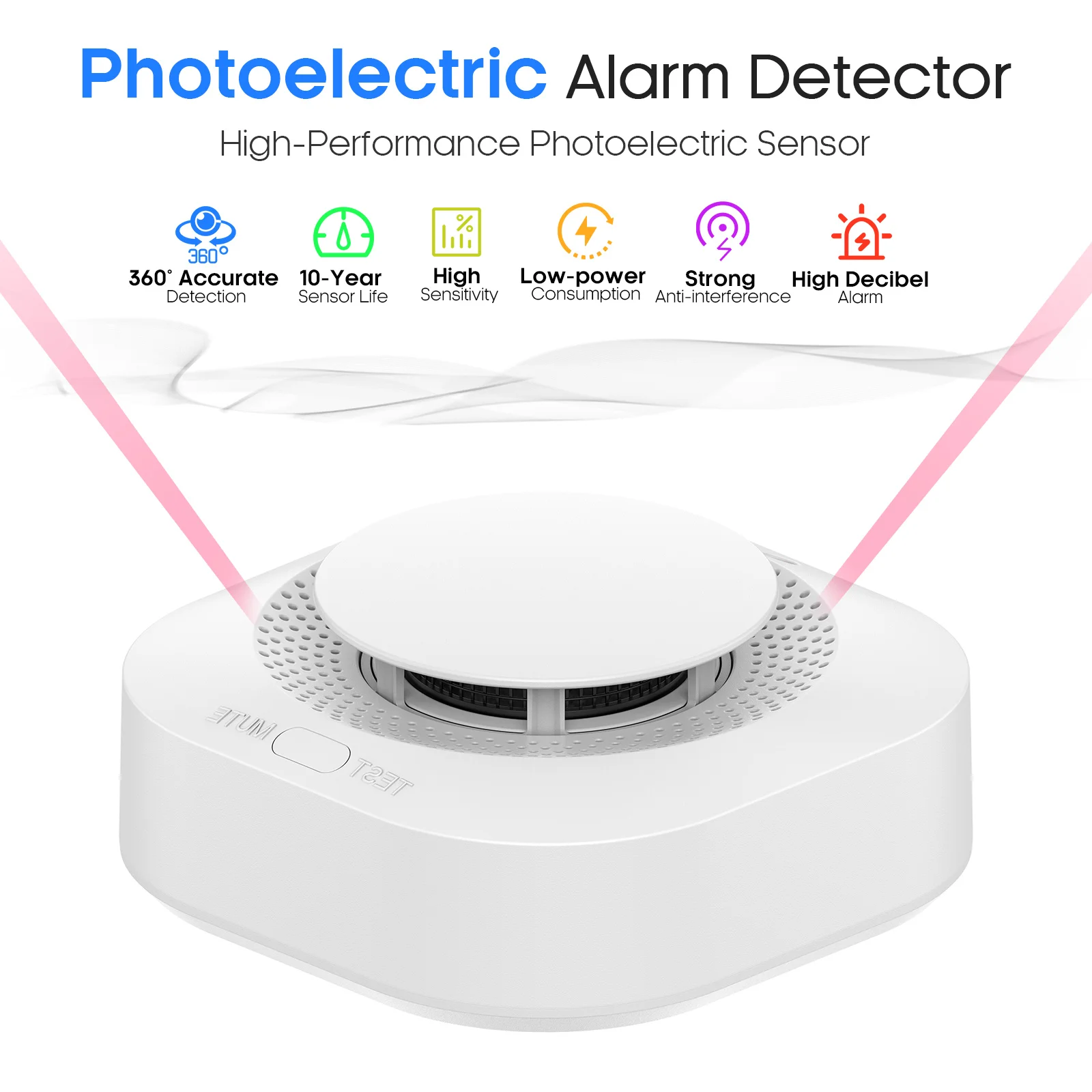 Detector de humo inalámbrico con detección de 360°, sensor fotoeléctrico de humo de 3 V CC para seguridad en hoteles, oficinas y escuelas.