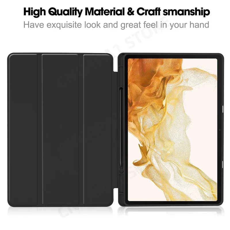 Slim Funda pour Samsung Galaxy Tab S9 Plus 12.4 "étui intelligent SM-X810 SM-X816B SM-X818U porte-crayon couverture avec coque arrière en TPU