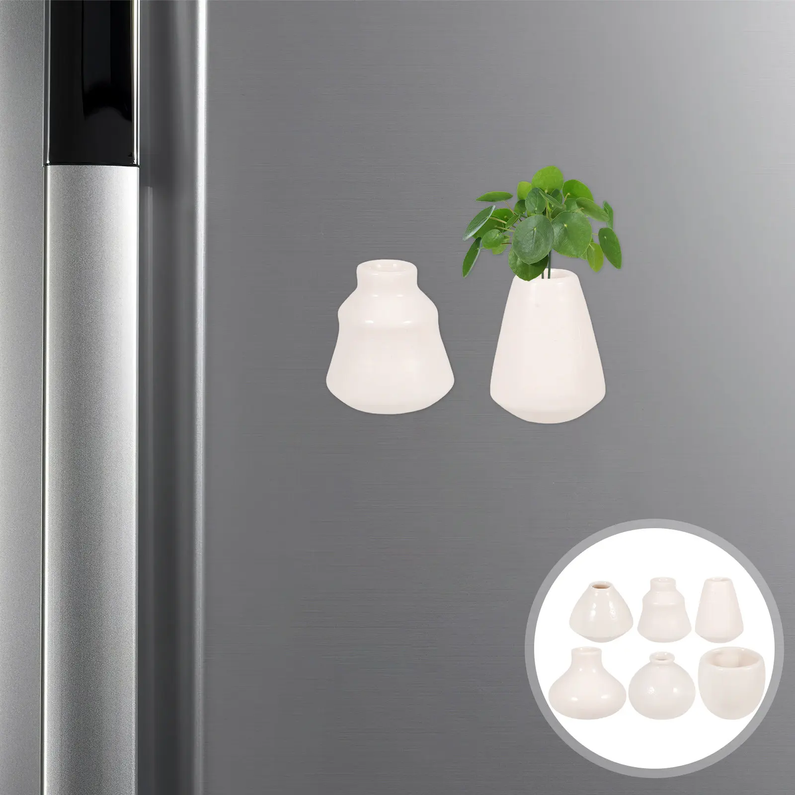 

Набор из 6 белых фарфоровых керамических магнитов на холодильник: милые миниатюрные вазы для растений, простые декоративные горшки для подоконника, балкона, стола