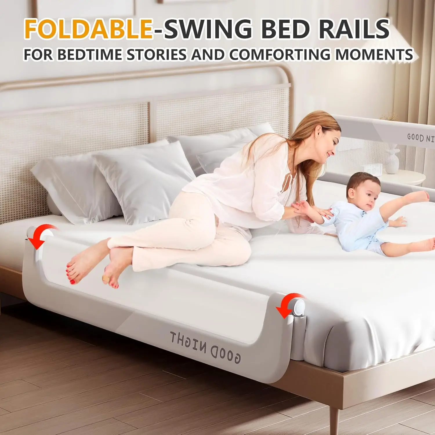 Foldable Toddler Bed Rails - Adjustable Height, Tool-Free Installation for Twin Queen King Beds (59inch)