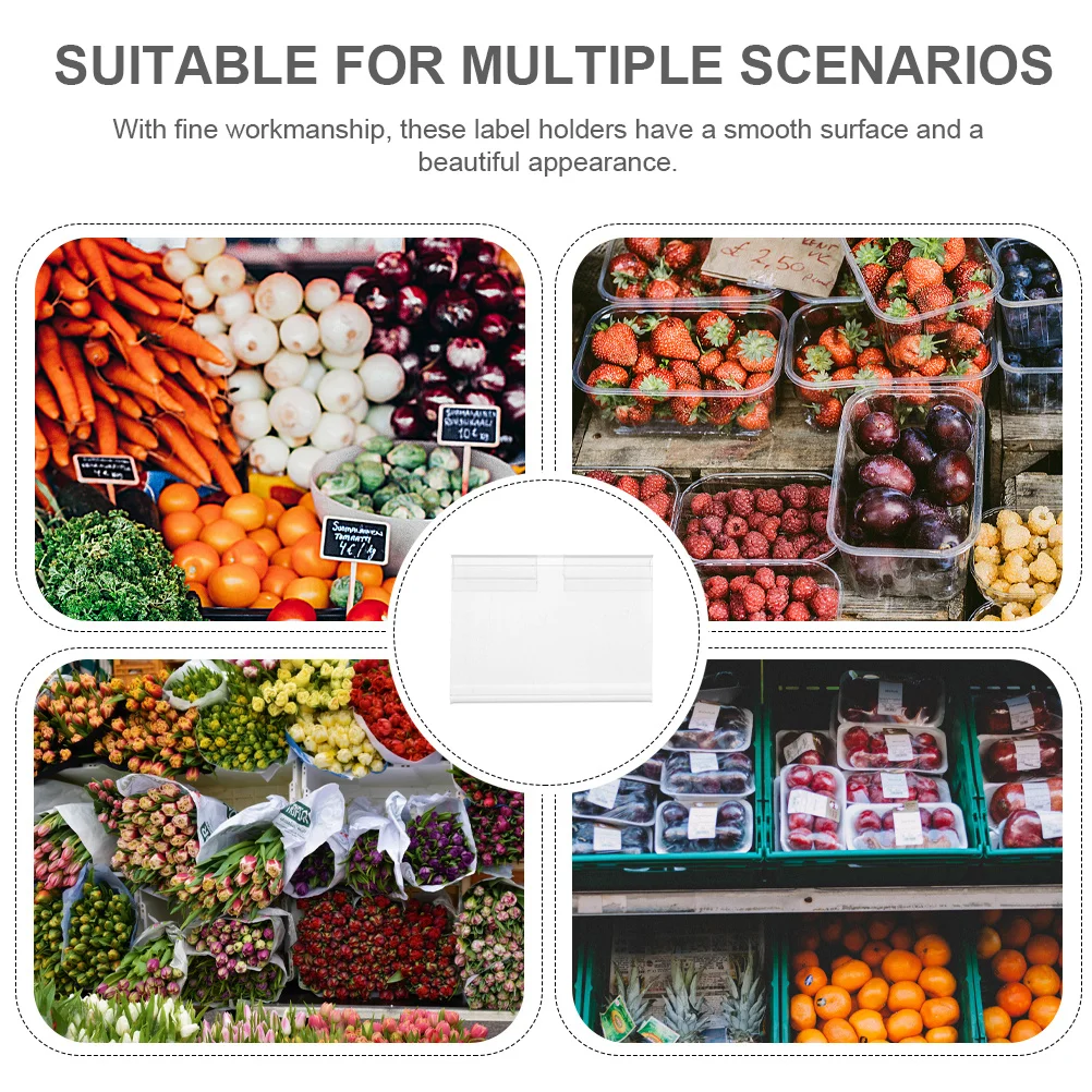 

50pcs Sturdy Pvc Price Label Holders Clear Sign Display Stand For Supermarket Wire Shelf Smooth Surface White File Folder