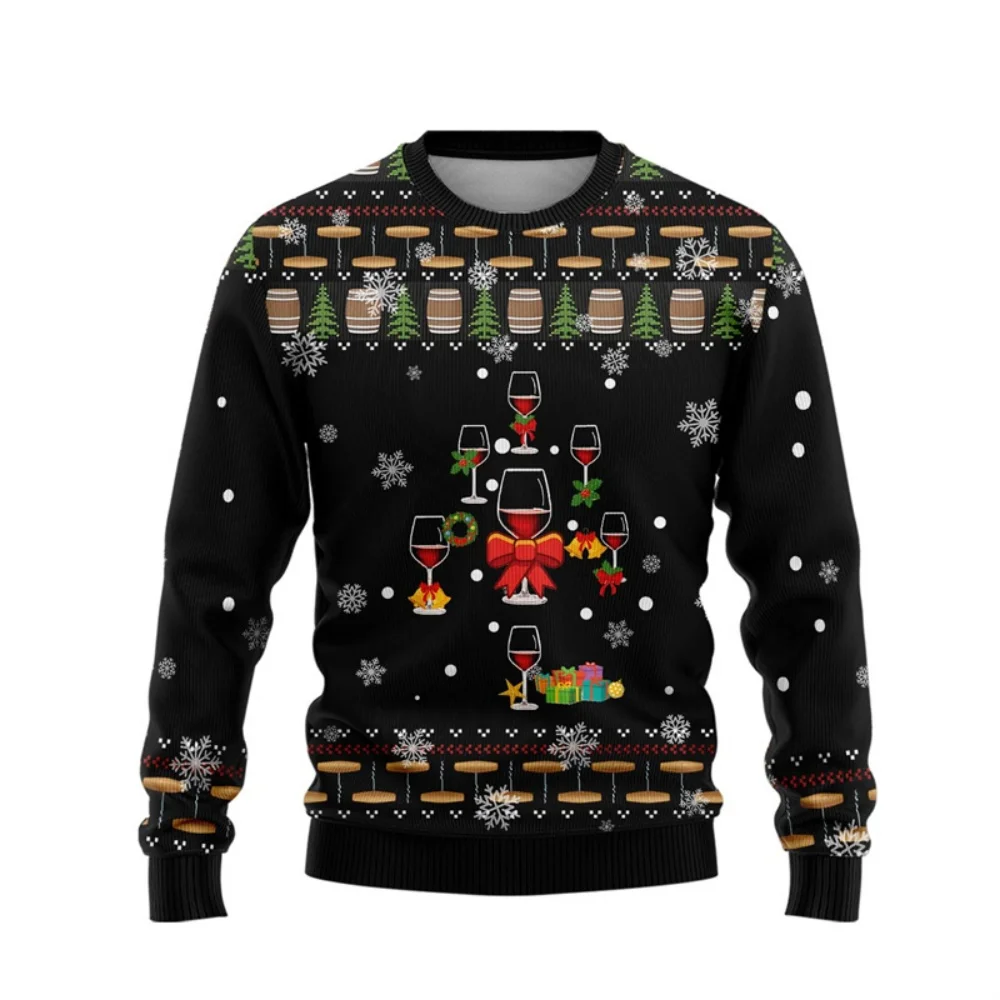 

Wine Glass Ugly Christmas Sweater Men Hot Sale 3d Printing Hoodie Tops Family Xmas Merry Christmas Oversized Crewneck Sweatshirt