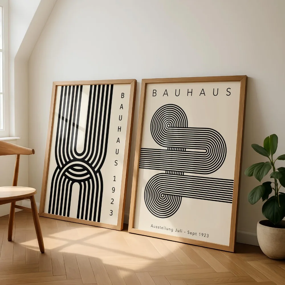 Rahmenloses schwarzes Bauhaus-Druckgrafik-Poster, minimalistische geometrische Kunst im Mid-Century-Stil, Wandkunst-Dekoration für Wohnzimmer und Schlafzimmer