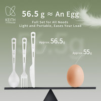 Keith Ti5312 Pure Titanium Cutlery Set Portable Tableware for Outdoor Camping and Household Use Knife, Fork, Spoon,