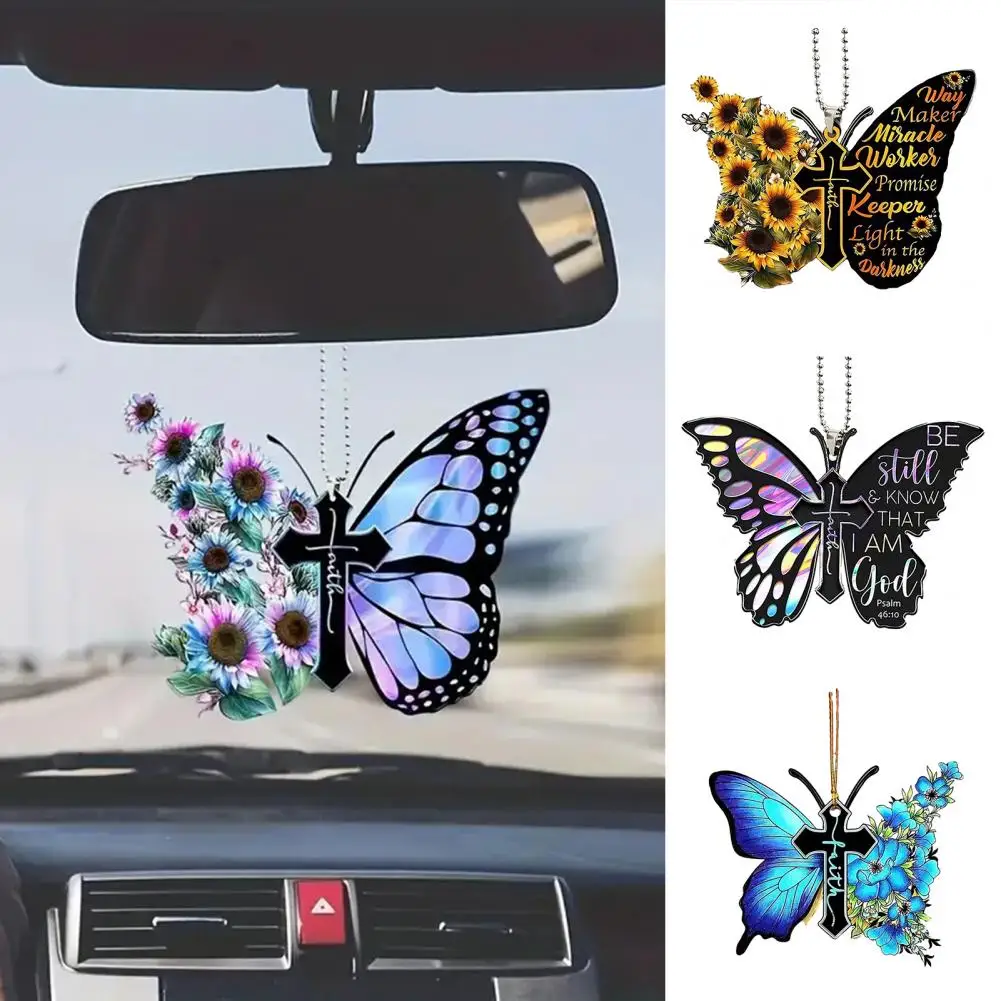 Butterfly Key Chain Pendant Rearview Mirror Ornament Christian Symbol Car Key Hanging Pendant Acrylic Flat Butterfly Car Decor