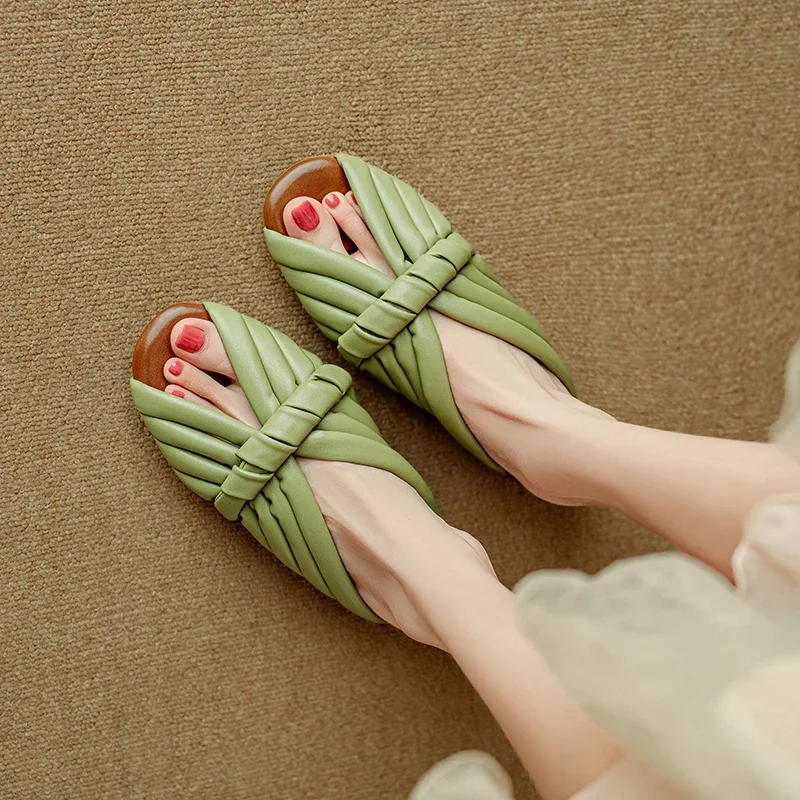 

2025 летние сандалии с открытым носком и узкой полосой, шлепанцы, женские однотонные тапочки на плоской подошве, женская летняя легкая обувь для отдыха