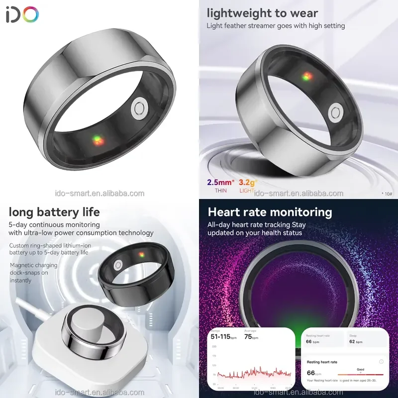 High Quality OEM 5ATM Waterproof Smart Ring For Health Tracker Heart Rate Sleep With APP Control Wearable Digital